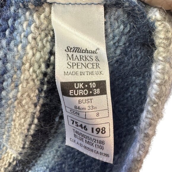 Marks & Spencer St Michael Womens Wool & Mohair Blend Striped Sweater UK 10 Blue - Picture 3 of 8